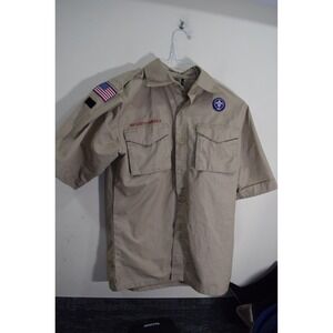 Boy Scout YOUTH L Official Uniform Tan POPLIN Shirt